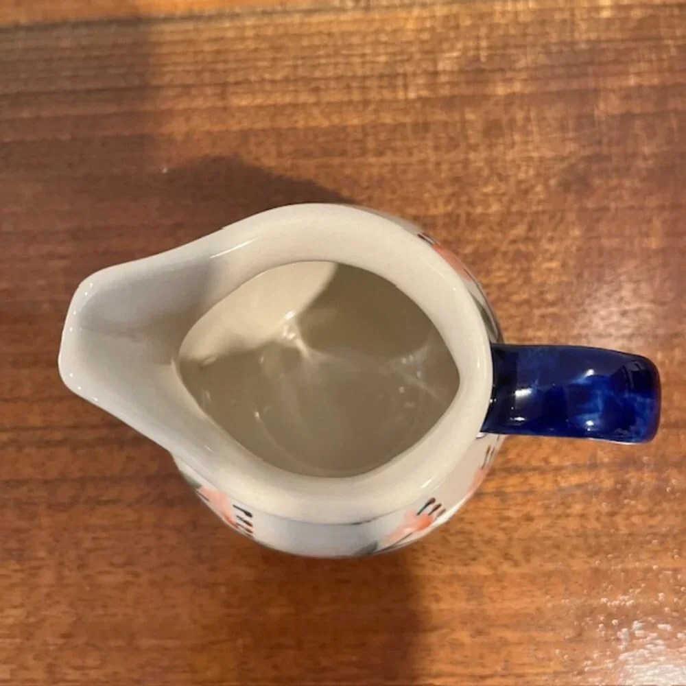 Ceramika Polish Pottery 4oz Creamer Pitcher Orange Poppy Flowers